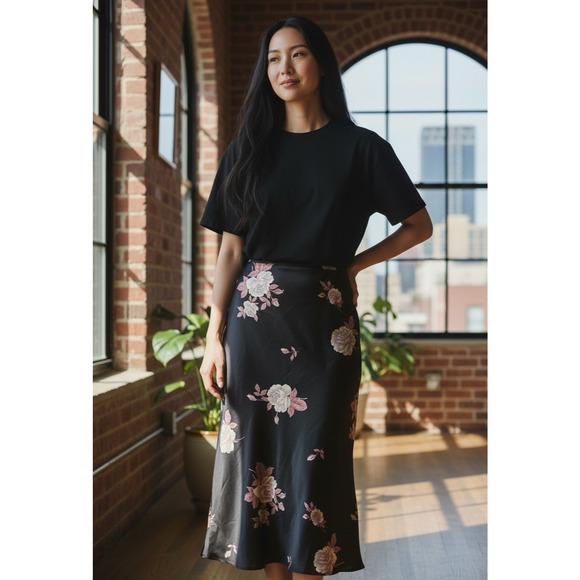 The Limited Dresses & Skirts - Vintage 90's Y2K The Limited 100% Silk Midi Maxi Skirt Brown Floral Size 14